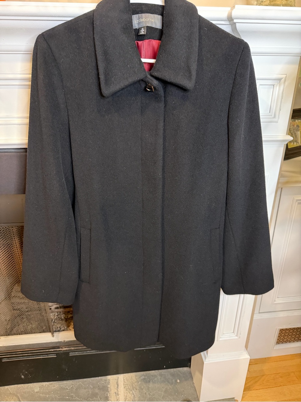 Liz Claiborne Black Single-Breasted Wool Blend Pea Coat